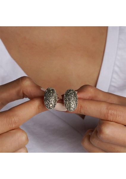 Telkari Işlemeli Oval Formlu Gümüş Kadın Küpe modelleri