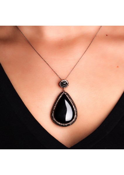 Oltutaşı Damla Formlu Markazitli Gümüş Kadın Kolye