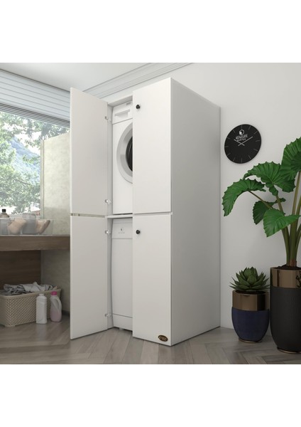 Kenzlife çamaşır-bulaşık makinesi dolabı kapaklı roksanamdf byz 180*70*60 % 100 mdf full mdf banyo çift katlı arkalıksız