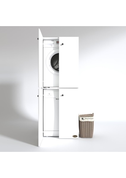 Kenzlife çamaşır-bulaşık makinesi dolabı kapaklı roksanamdf byz 180*70*60 % 100 mdf full mdf banyo çift katlı arkalıksız