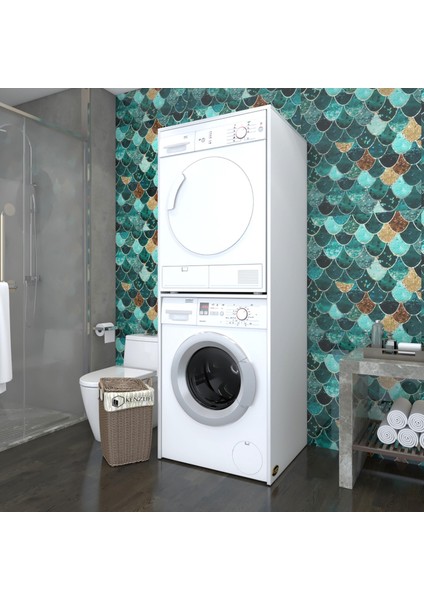 Kenzlife çamaşır-kurutma makinesi dolabı evgeniyamdf byz 180*70*60 % 100 mdf full mdf banyo çift katlı kapaksız arkalıksız