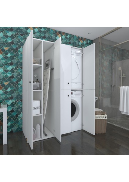 Kenzlife çamaşır-kurutma makinesi dolabı kapaklı yaromiramdf sol byz 180*120*60 % 100 mdf full mdf banyo arkalıksız