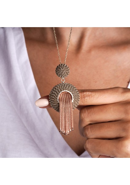 Hasır Telkari Işlemeli Püsküllü Oval Formlu Gümüş Kadın Kolye fiyatları