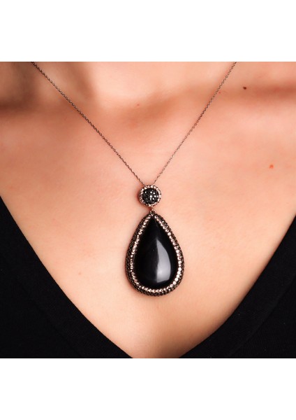 Oltutaşı Damla Formlu Markazitli Gümüş Kadın Kolye