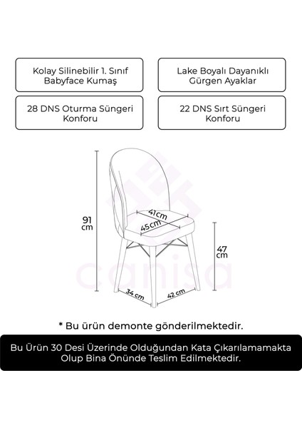 Concept Bika Serisi 6 Adet Mutfak Sandalyesi Siyah Gürgen Ayaklı 1. Sınıf Babyface Kumaş