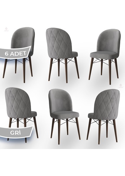 Concept Bika Serisi 6 Adet Mutfak Sandalyesi Ceviz Gürgen Ayaklı 1. Sınıf Babyface Kumaş