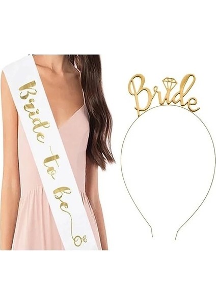 Bride To Be Gelin Kuşağı Bride To Be Metal Taç Seti Altın Renk