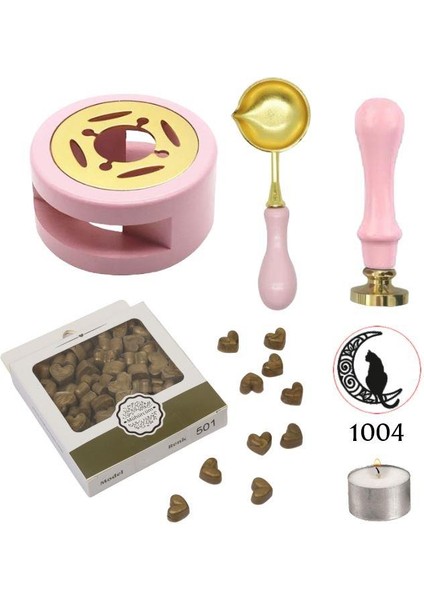 Davetiye Mum Mühürü Uygulama Seti Pembe Renk 1004 Ay Kedi