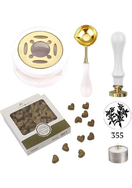 Davetiye Mum Mühürü Uygulama Seti Beyaz Renk 355 Dal Yaprak