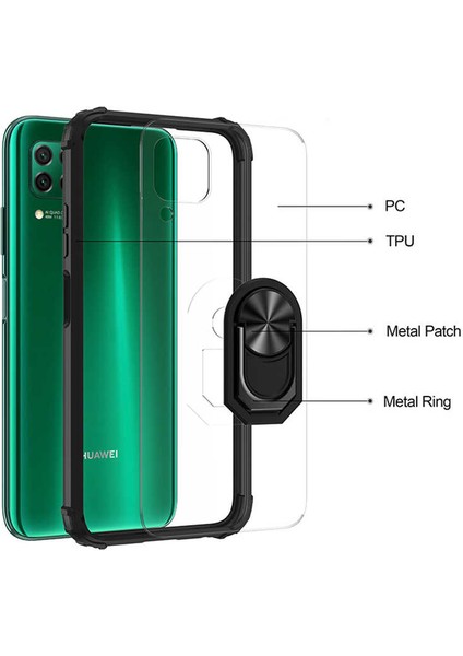 Huawei P40 Lite Kılıf Arkası Şeffaf Kenarları Renkli Yüzüklü Tank Kapak (Mola)