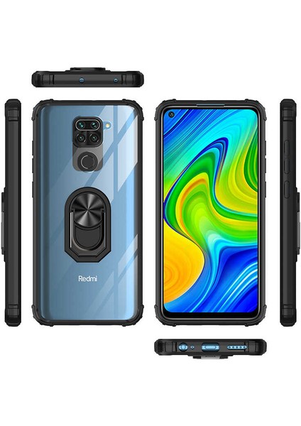 Xiaomi Redmi Note 9 Kılıf Arkası Şeffaf Kenarları Renkli Yüzüklü Tank Kapak (Mola)