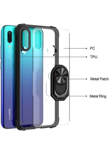 Huawei Y6 2019 Kılıf Arkası Şeffaf Kenarları Renkli Yüzüklü Tank Kapak (Mola)