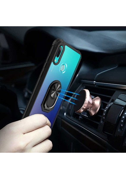 Huawei Y6 2019 Kılıf Arkası Şeffaf Kenarları Renkli Yüzüklü Tank Kapak (Mola)