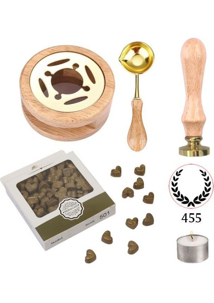 Davetiye Mum Mühürü Uygulama Seti Ahşap Rengi Renk 455 Çelenk