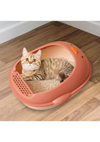 Yüksek Taraflı Kedi Çöp Kutusu Çıkarılabilir Çerçeve Taşınabilir Kolay Temizlik Yarı Kapalı Pembe (Yurt Dışından)