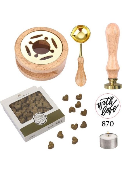 Davetiye Mum Mühürü Uygulama Seti Ahşap Rengi 870 With Love