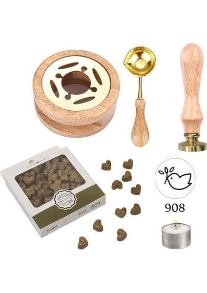 Davetiye Mum Mühürü Uygulama Seti Ahşap Rengi 908 Barış Güvercini