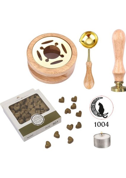 Davetiye Mum Mühürü Uygulama Seti Ahşap Rengi 1004 Ay Kedi