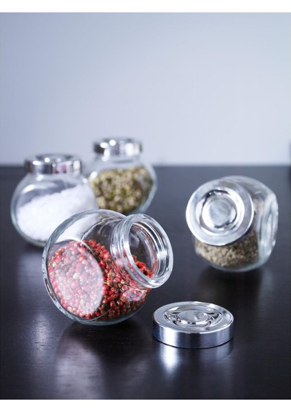 4 Adet Baharat Kavanozu Meridyendukkan Cam-Gümüş Kapak 15 cl Cam Kavanoz