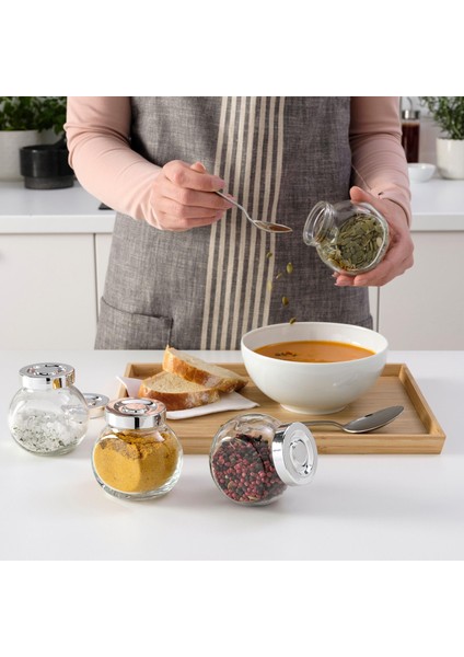 4 Adet Baharat Kavanozu Meridyendukkan Cam-Gümüş Kapak 15 cl Cam Kavanoz