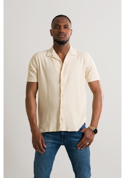 Slimfit Kısa Kol Yazlık Likralı Çizgili Erkek Triko Gömlek indirimleri