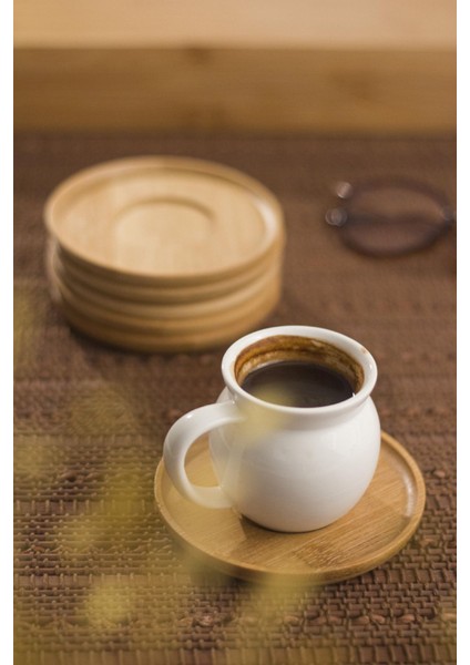 Bambu Tabaklı Porselen 6 Lı Kahve Fincanı Seti