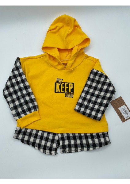 Sweatshirt Kapüşonlu Ekose Sarı