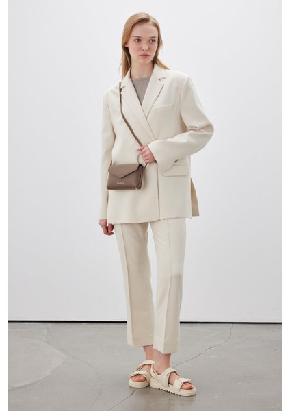 Düz Kesim Kumaş Pantolon Bej