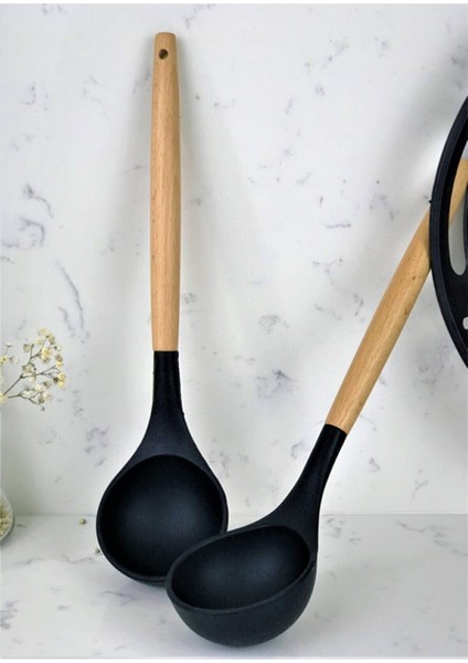 7 Parça Bambu Saplı Silikon Kepçe Spatula Mutfak Seti Siyah fiyatları