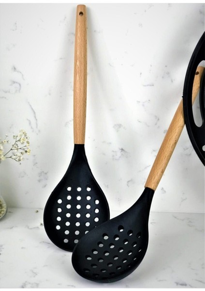 7 Parça Bambu Saplı Silikon Kepçe Spatula Mutfak Seti Siyah fırsatları