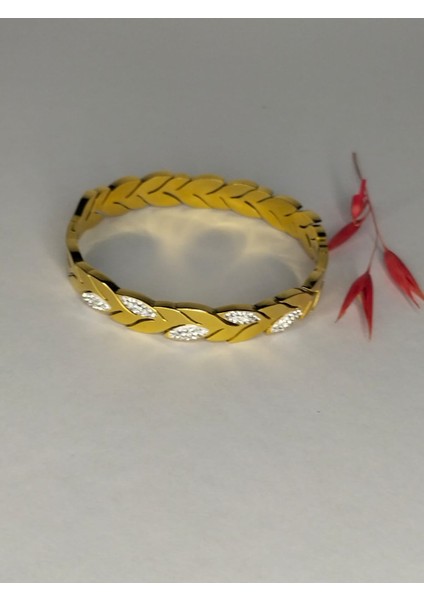 Kadın Çelik Zirkon Taşlı Gold Kelepçe fiyatları