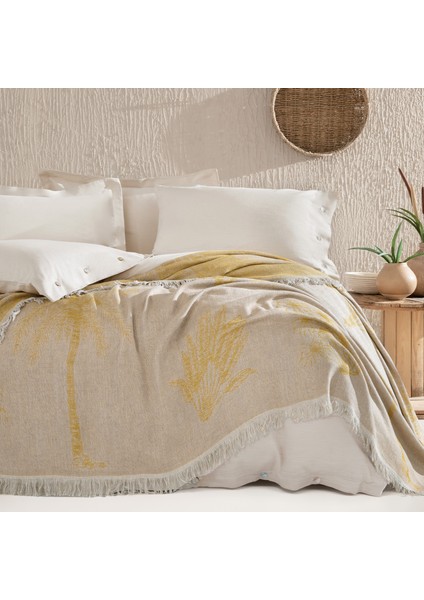 Bedding Beckett Çift Kişilik Keten Yatak Örtüsü - Safran
