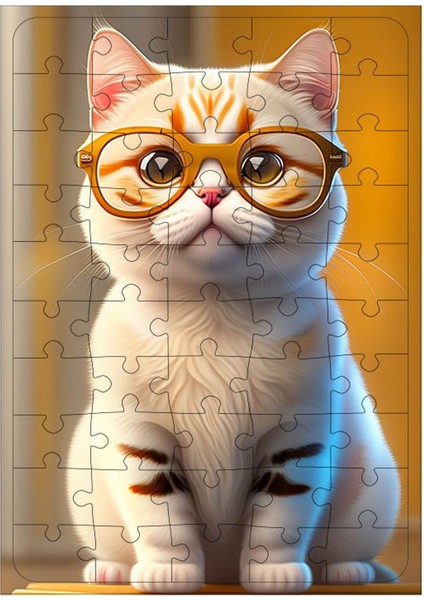 Ahşap Mdf Puzzle Yapboz Gözlüklü Kedi 50 Parça 35*50 cm