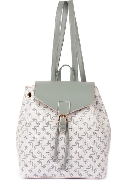 Büzgülü Sırt Çantası Açık Gri Baskılı