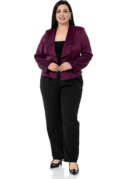 Büyük Beden Şal Yaka Astarsız Kısa Saten Mürdüm Ceket fiyatları