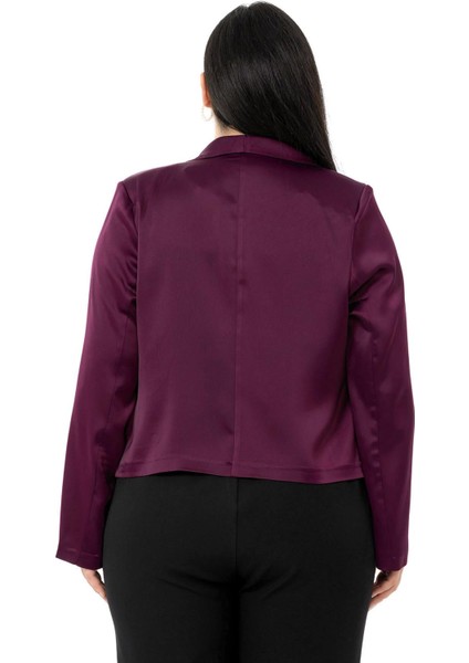 Büyük Beden Şal Yaka Astarsız Kısa Saten Mürdüm Ceket modelleri