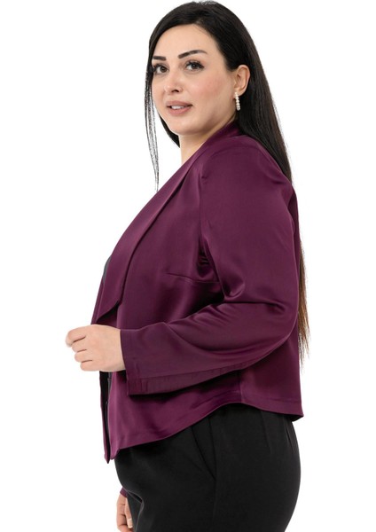 Büyük Beden Şal Yaka Astarsız Kısa Saten Mürdüm Ceket fırsatları