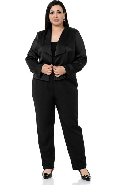 Büyük Beden Şal Yaka Astarsız Kısa Saten Siyah Ceket fiyatları