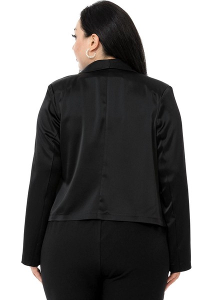 Büyük Beden Şal Yaka Astarsız Kısa Saten Siyah Ceket modelleri