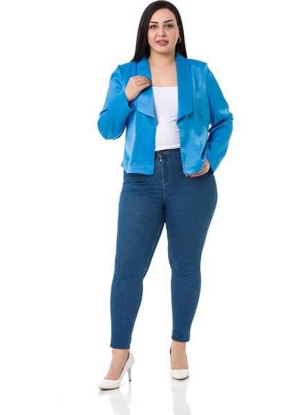 Büyük Beden Şal Yaka Astarsız Kısa Saten Turkuaz Ceket fiyatları