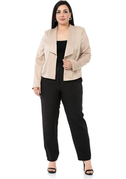 Büyük Beden Şal Yaka Astarsız Kısa Saten Bej Rengi Ceket fiyatları