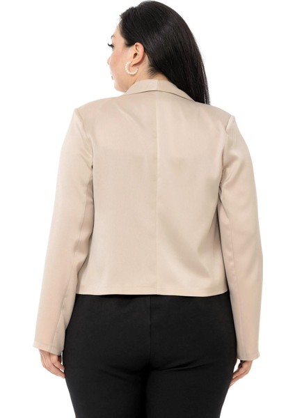 Büyük Beden Şal Yaka Astarsız Kısa Saten Bej Rengi Ceket modelleri