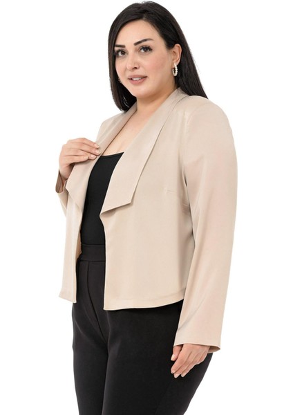 Büyük Beden Şal Yaka Astarsız Kısa Saten Bej Rengi Ceket fırsatları