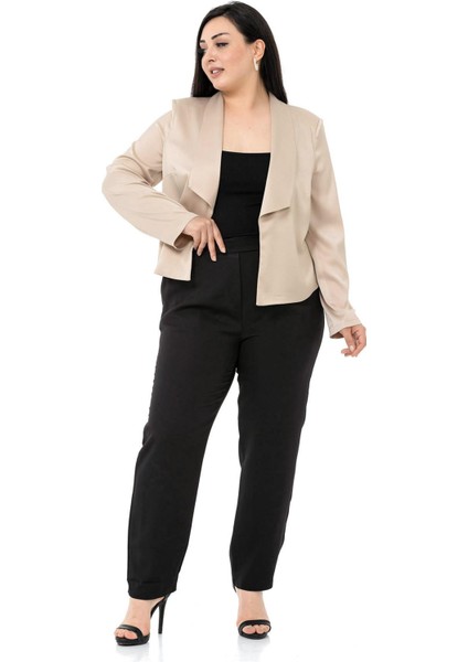 Büyük Beden Şal Yaka Astarsız Kısa Saten Bej Rengi Ceket indirimleri