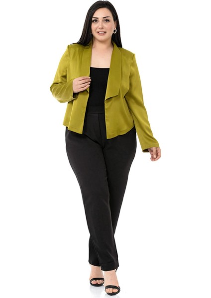 Büyük Beden Şal Yaka Astarsız Kısa Saten Fıstık Yeşili Ceket fiyatları