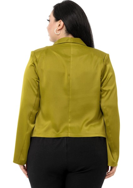 Büyük Beden Şal Yaka Astarsız Kısa Saten Fıstık Yeşili Ceket modelleri