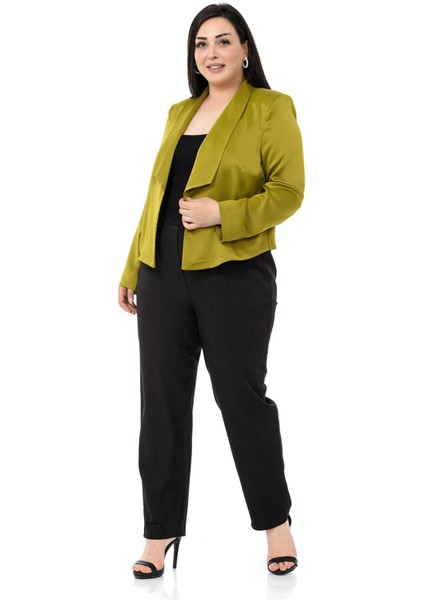 Büyük Beden Şal Yaka Astarsız Kısa Saten Fıstık Yeşili Ceket indirimleri