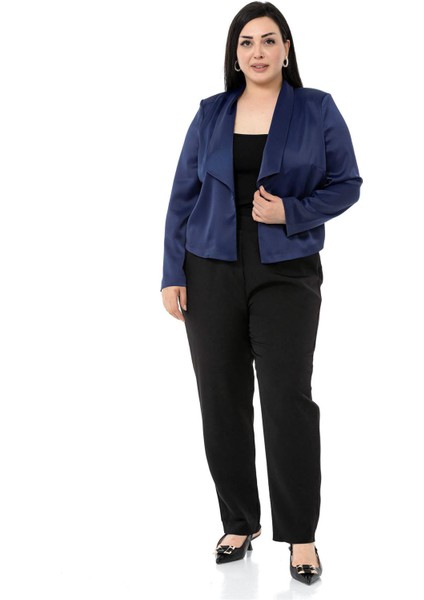 Büyük Beden Şal Yaka Astarsız Kısa Saten Lacivert Ceket fiyatları