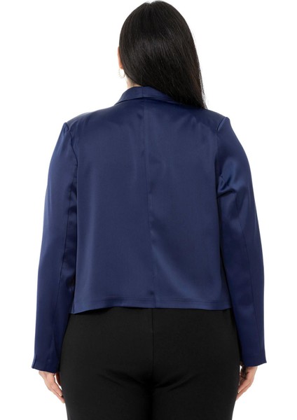 Büyük Beden Şal Yaka Astarsız Kısa Saten Lacivert Ceket modelleri