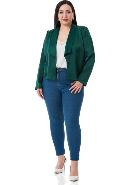 Büyük Beden Şal Yaka Astarsız Kısa Saten Zümrüt Yeşil Ceket fiyatları